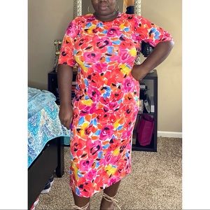 Ann Klein Scuba Floral Dress Size 16